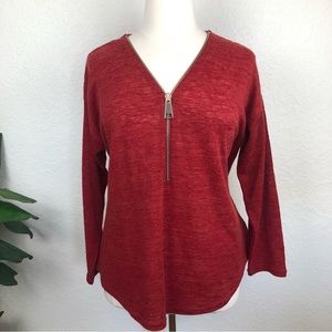 Soft Surroundings Plus Size Brick Red Valentina Zip Sweater- SZ- 1X
